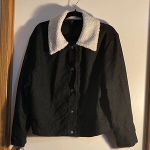 SHEIN Black Teddy Jacket with White Collar